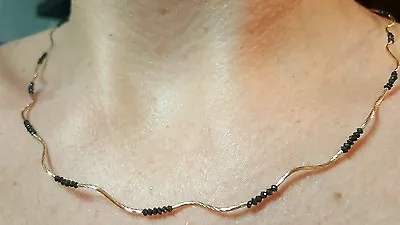 $450 • Buy 3ct Black Diamond 14k Gold Wave Twist Omega Necklace