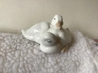 Nao By Lladro - Pair Of  White Ducks -  One Sleeping.- Retired 1982 • £4