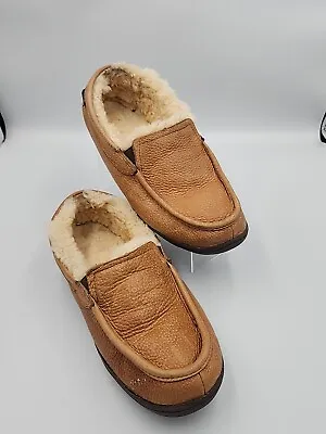 Cabela's Mns Leather Sheepskin Moccasin Slippers Rubber Grip Brown 9M EXCELLENT  • $20