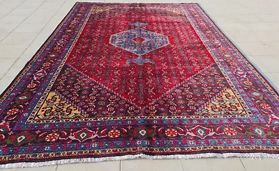 Authetic Hand Knotted Vintage Tribal Yamoud Wool Area Rug 9.5 X 6.4 Ft (443 SU) • $2.25