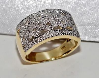 9CT YELLOW GOLD & SILVER DIAMOND LADIES CHUNKY RING ~ Size Q • £45