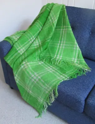 Vintage 70s Mohair Rug Throw LIME Green Thin Well Used Check P/U W Footscray • $29