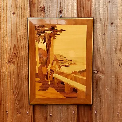 Vintage Handmade Wood Inlay Marquetry Italy Landscape Scene Wall Art • $69