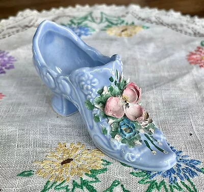 Beautiful Vintage Porcelain Light Blue Floral Miniature Blue Shoe Figurine • $18