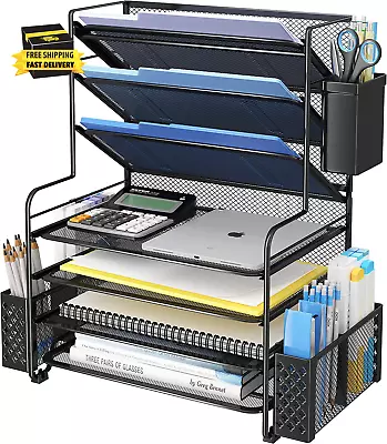 7 Tier Desk File Organizer Letter Tray Paper Organizer With Pen Holder And Meta • $35.84