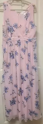 Motherhood Maternity Size Large Sleeveless Maxi Dress Pink Blue Floral Rayon • $14