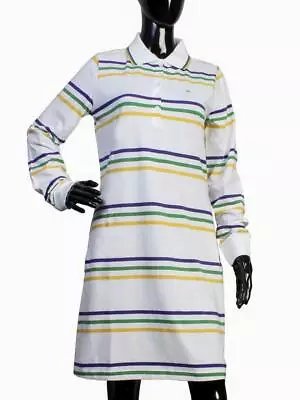 Womens Large White Mardi Gras 2 Pocket Dress Purple Green Gold Stripe • $55.99