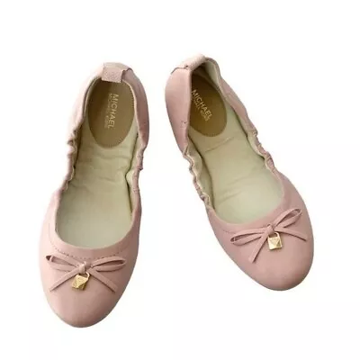 NWT Michael Michael Kors Leather Juliette Bow Ballet Flats Blush Pink Size 7 • $59.95