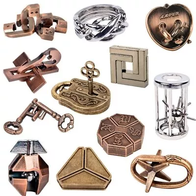 Vintage Metal Cast Puzzle Box Metal Lock Toys IQ Brain Teaser Game Key Lock* • £4.66