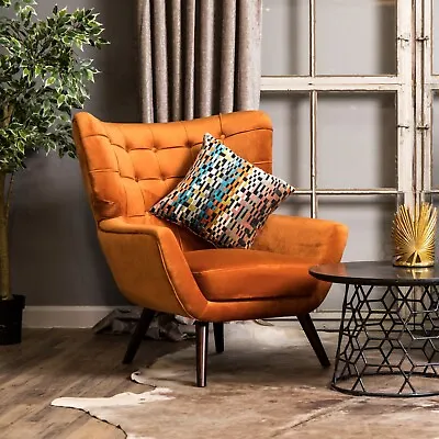 Armchair Orange Velvet Chair Midcentury Armchair Occasional Chair Wingback Chair • £465