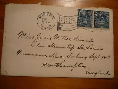 Marietta Ohio 1901 Flag Cancel Pair #281 Via Steamship St. Louis..SKU#13348 • $5.95