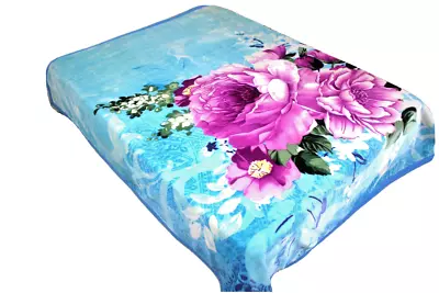 ☀️NEW 6.5 POUND SOFT 2 PLY QUEEN KOREAN MINK BLANET  Blue & Pink Floral • $69.99