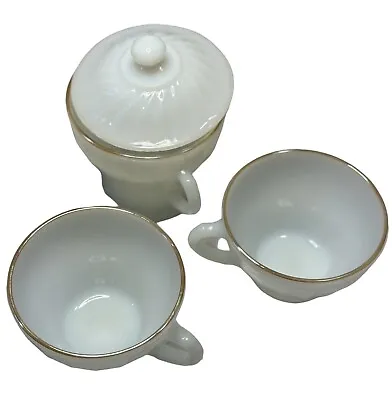 Anchor Hocking Fire King Dish Ware Gold Rim Milk Glass Sugar Bowl 2353 Cups 2379 • $14.75