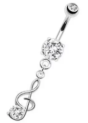 Belly Button Ring Navel Surgical Steel Music Note Prong Set CZ Tail Dangle • $12.19