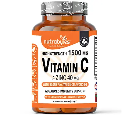 Vitamin C 1500mg Zinc 40mg With Rosehip & Bioflavonoids- 180 Capsules (3 Months) • £12.74