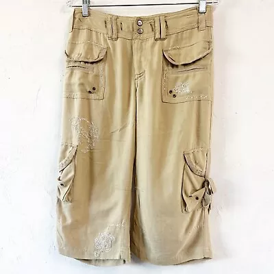 Da-Nang Embroidered Silk Pants Tan Cargo Big Pockets Vintage Size Medium • $59.82