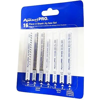 AvantiPRO 16-Piece U-SHANK JIG SAW BLADES| WOOD | METAL | GEN.PURPOSE-SHIPS FREE • $13.99