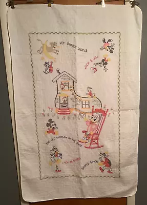 Vintage Disney Mickey Mouse Nursery Rhyme Crib Blanket Quilt Cross Stitch • $32.50