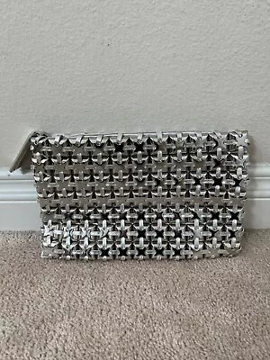 Roger Vivier Metalic Silver Clutch Handbag Wallet Small Square Studs With Zipper • $500