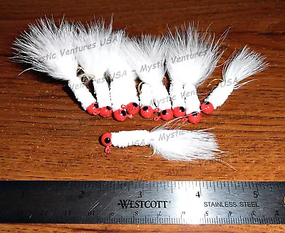 10ct 1/16th Oz Marabou Jigs RED/PINK WHITE Crappie Panfish Bass Walleye • $6.99