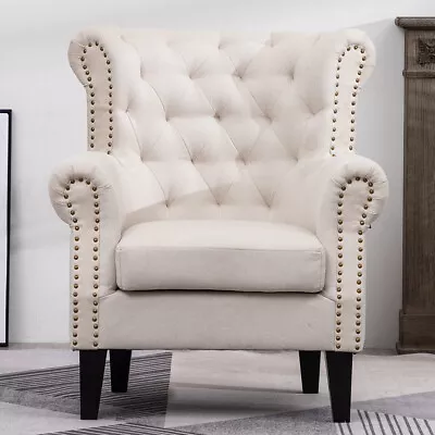 Chesterfield Wing Back Chair Armchair Fireside Sofa Button Tufted/Scallop Back • £199.95