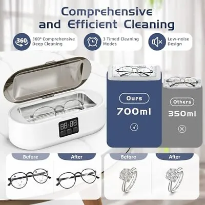 Ultrasonic Jewelry Cleaner 700ML Professional Ultrasonic Cleaner With 3 Modes... • $43.12