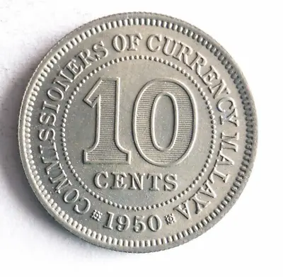 1950 MALAYA 10 CENTS - Excellent Coin - FREE SHIP - Premium Bin 10 • $7.99