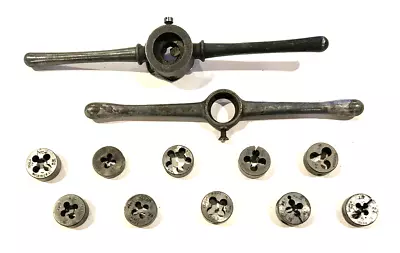 Vtg MACHINIST TOOL LOT - 2 Tap Die Threading Handle Wrenches 10 1  Dies COLUMBIA • $33.74