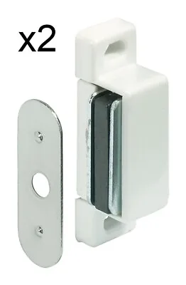 2pk White Magnetic Cupboard Cabinet Push Catch Latch & Fixing Screws - 2kg Pull  • £2.75