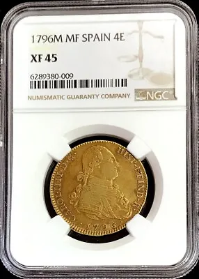 1796 M Mf Gold Spain 4 Escudos Charles Iv Coin Madrid Mint Ngc Extremely Fine 45 • $1950