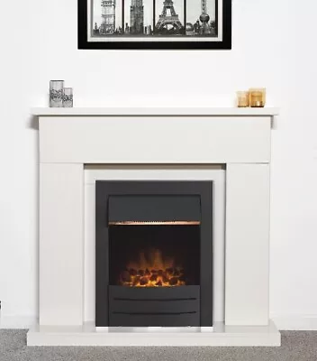 Electric Fire White Marble Stone Fireplace Surround Suite Black Led Flame Effect • £584.90