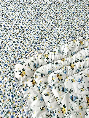 VTG Laura Ashley Yellow Blue Floral Cottage Comforter 3 Pillow Cases  90x84 READ • $49.54