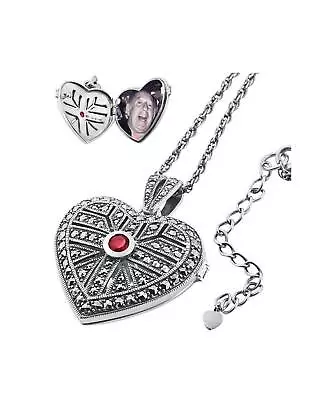 Heart Locket Victorian Style 925 Sterling Silver English Hallmarks Set With • £279.84