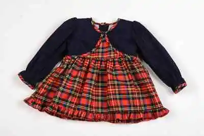 Baby Girls Red Tartan Dress - Lined - Spanish Romany Bolero 0-9 Month Christmas • £9.95