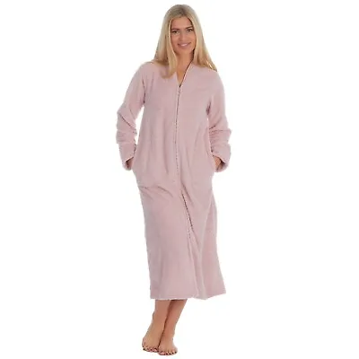 Ladies Zip Front Super Soft Embossed Long Dressing Gown Robe Large • £20.99