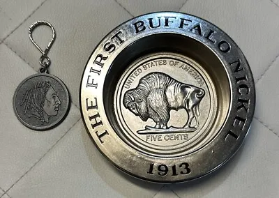 Vintage Avon The First Buffalo Nickel 1913 Soap Dish + Thrifty Nickel Key Chain • $14.19