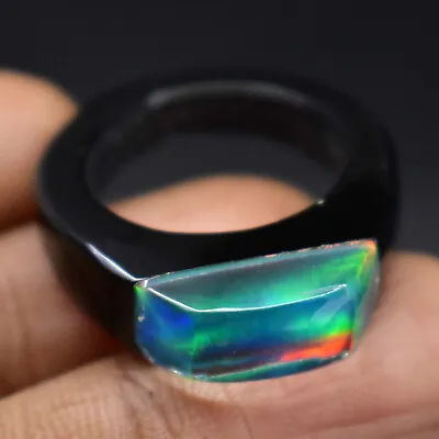 27.90 Ct Natural Fire Opal On Black Onyx Fashion Ring US 9 For Men & Women • $21.25