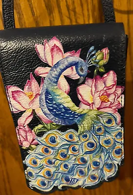 BRIGHTON PEACOCK Hand Painted MGP Sm Cell Phone Case Crossbody Bag MustangGirl65 • $139.99