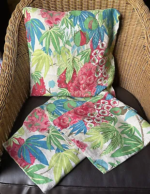 2 Boudoir Vtg Barkcloth Cotton Tropical Floral Print Pillow Sham Cover Hawaiian • $58.99