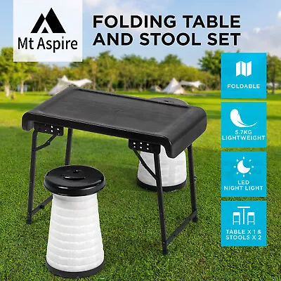 3-Piece Lightweight Folding Stool Set A Camping Table Portable & 2 LED Stools  • $95.95