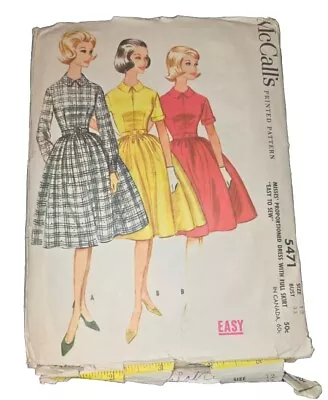 Vintage McCalls Sewing Pattern 5471 1960 Dress With Full Skirt Sz 12 Bust 32 • $6.99