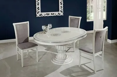 £1225 • Buy Versace Aror White/silver Italian High Gloss Round Ext Dining Table & 4 Chairs