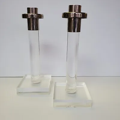 2 Vtg Dorothy Thorpe Lucite Candlesticks MCM 60's 70’s Acrylic Chrome Candle • $180