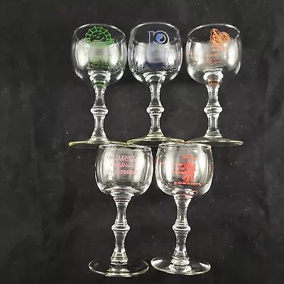 5 Crystal Balloon Goblet Wine 5  Glasses 1980's Parent Without Partners Printed • $49.95