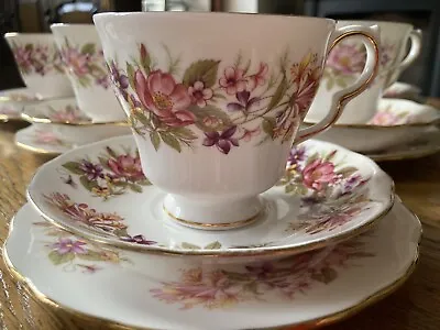 Vintage Colclough Wayside Floral Tea Set Trios X 6 Cups Saucers Side Plates • £25