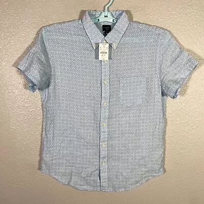 J Crew Shirt Mens Large Blue Linen Button Down Short Sleeve Casual Floral New • $29.99