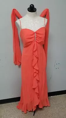 Faviana Women's Sz 14W Orange Ruffle Sleeveless Prom Dress W/ Shawl^ • $11