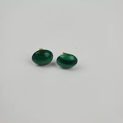 Vintage Round Polished Malachite Green Earrings Post • $9.45