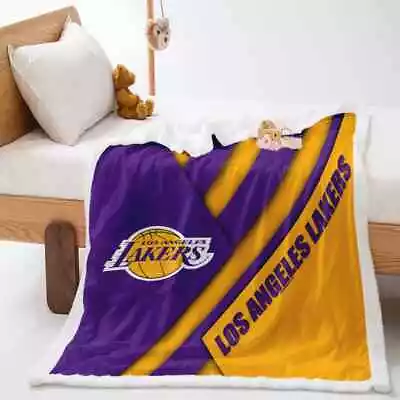 Purple Yellow Los Angeles Lakers 3D Warm Plush Fleece Blanket Picnic Sofa Couch • $51.54