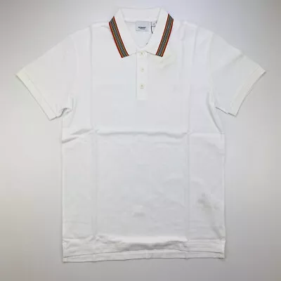 BURBERRY Men Stripe Collar Polo Shirt T-Shirt White • $185